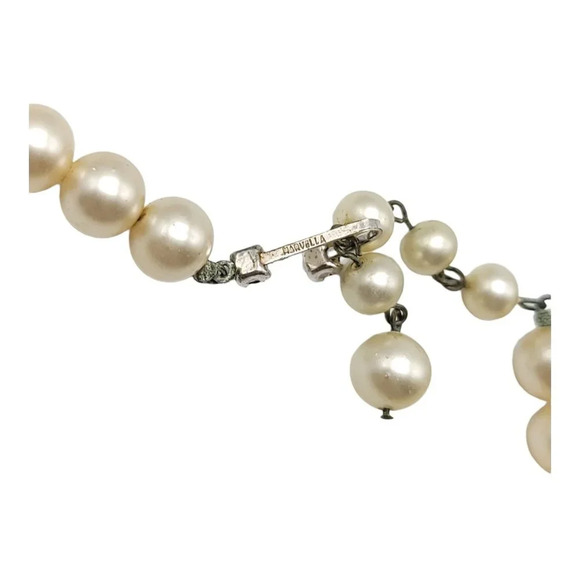 Marvella Glass Faux Pearls Choker Necklace Adjustable With Rhinestone Clasp - Picture 5 of 5